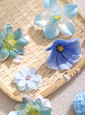 蓝色系仿真花DIY谷美装饰材料包