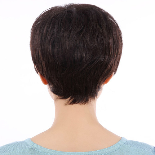 俏美时尚中老年真发女短发短卷发斜刘海自然蓬松逼真妈妈假发头套 - 图3