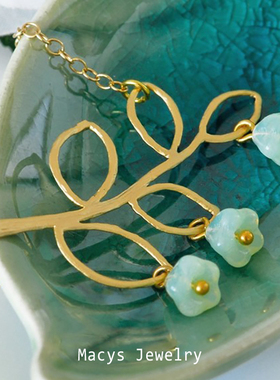 14k包金小叶子莲雾花项链女生夏轻奢小众设计高级树叶颈链