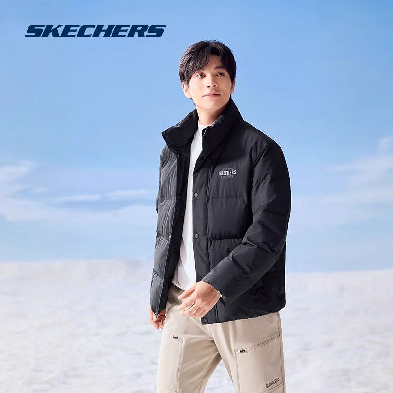 Skechers斯凯奇冬季男女同款梭织短款羽绒服加厚保暖时尚百搭外套