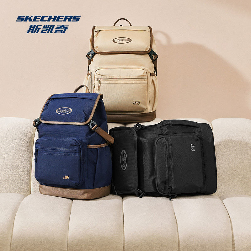 Skechers new sports bag for men and women, simple backpack, flip-top adjustable outdoor bag