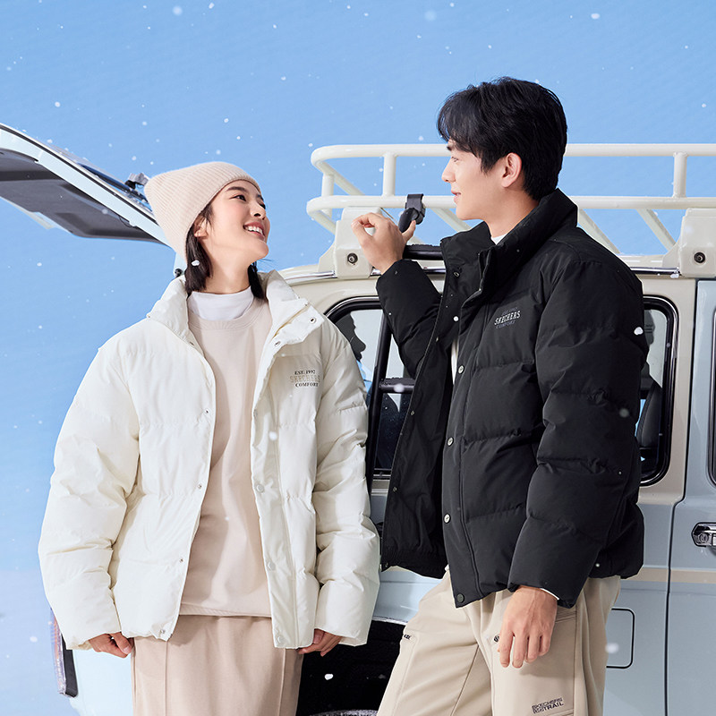 Skechers斯凯奇冬季男女同款梭织短款羽绒服加厚保暖时尚百搭外套