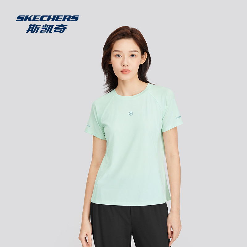 斯凯奇女款针织短袖T恤衫运动款吸湿速干修身版型适合四季穿着,淘宝优惠券,粉丝福利购,淘宝优惠卷