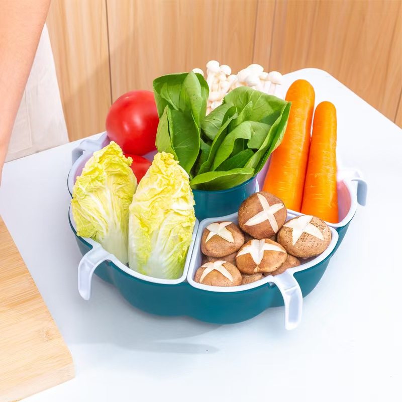 新款旋转沥水篮洗菜水果双层旋转火锅拼盘分格美观桌面其他收纳盒,淘宝优惠券,粉丝福利购,淘宝优惠卷