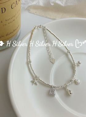 S925银水滴贝壳海星吊坠盘缠手链