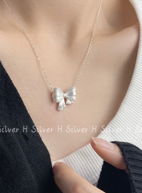 通体925银在逃公主蝴蝶结锁骨链