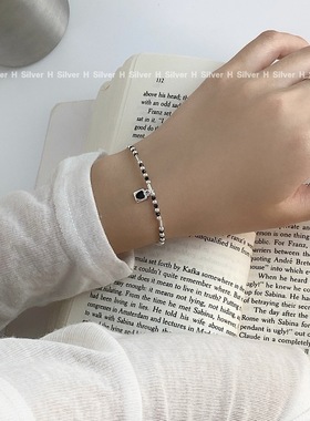 韩系ins甜酷风黑色爱心锁手链