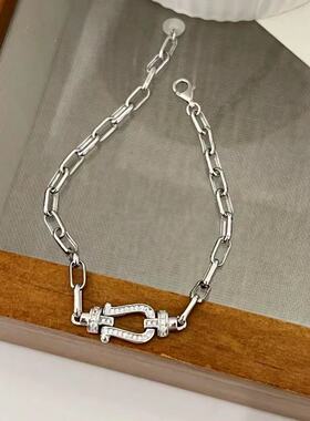 S925纯银小众设计师款高级轻奢风微镶锆石马蹄韩版ins风银手链