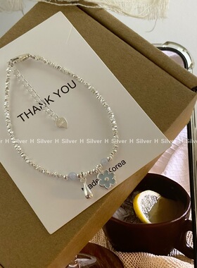 韩国S925银花朵蝴蝶结手链