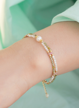 春日满园天然绿锆石手链女双股极细水晶手链轻奢小众精致手串饰品