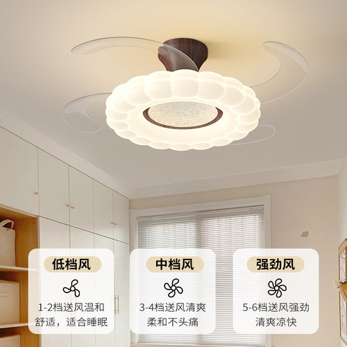 餐厅风扇灯简约奶油风主卧室儿童房护眼静音隐形吊扇灯2026新款 - 图2