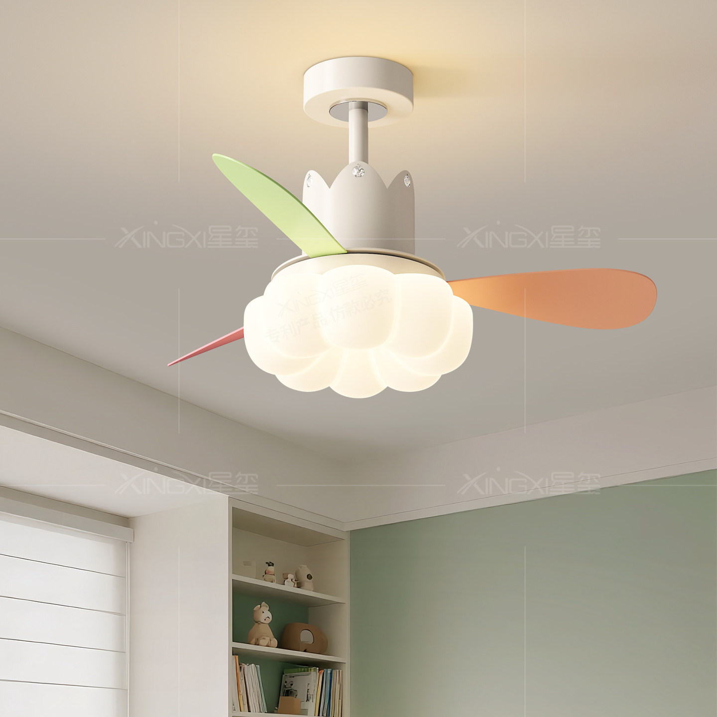 儿童房风扇吊灯奶油风马卡南瓜吊灯智能变频一体卧室餐厅电扇灯,淘宝优惠券,粉丝福利购,淘宝优惠卷