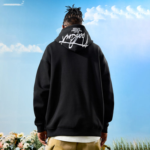 Nuthink美式刺绣字母连帽卫衣重磅复古潮牌加绒男女2025冬季新款 - 图2