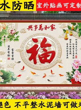 庭院入户迎门墙照壁墙福字壁画