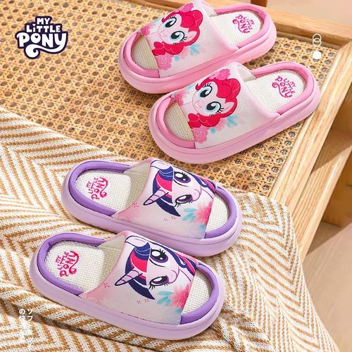 小马宝莉亲子款亚麻拖鞋春秋居家地板拖鞋可爱女孩百搭中大童拖鞋 - 图2