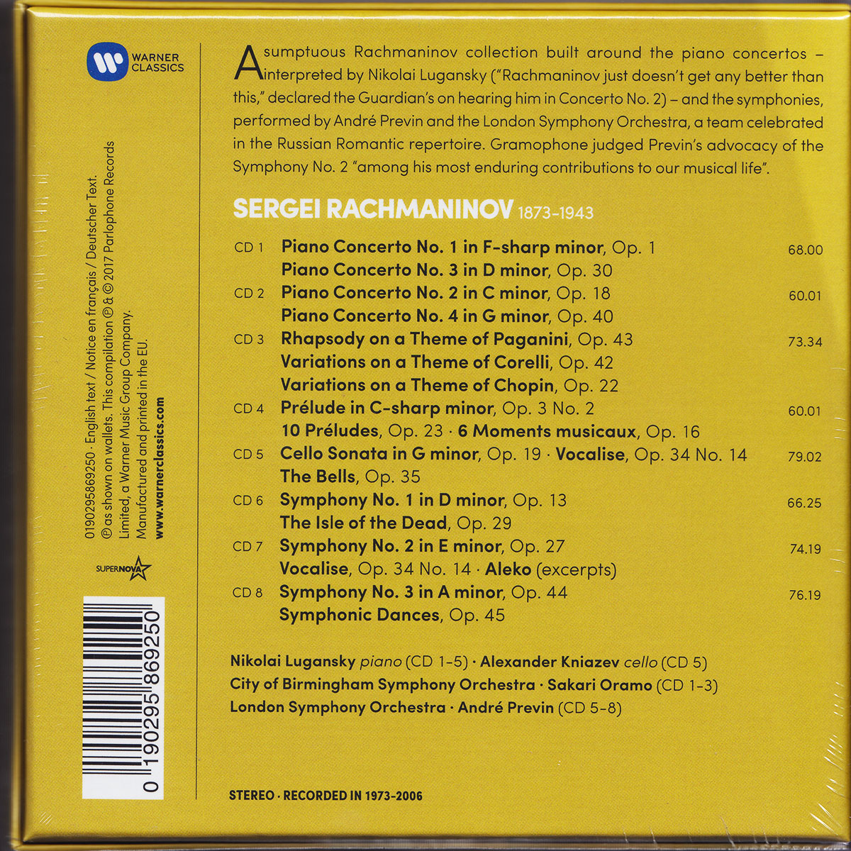 Rachmaninov 拉赫玛尼诺夫 4首钢琴协奏曲 3首交响曲 8CD原版进口 - 图0