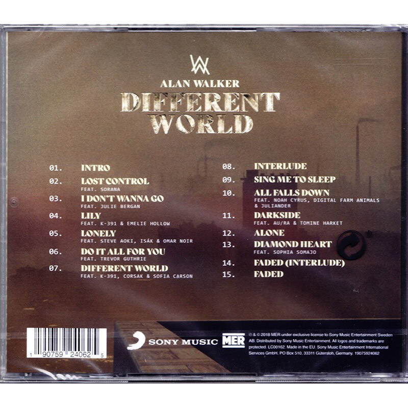 艾伦沃克Alan Walker Different World流行电音DJ音乐舞曲专辑CD-图0