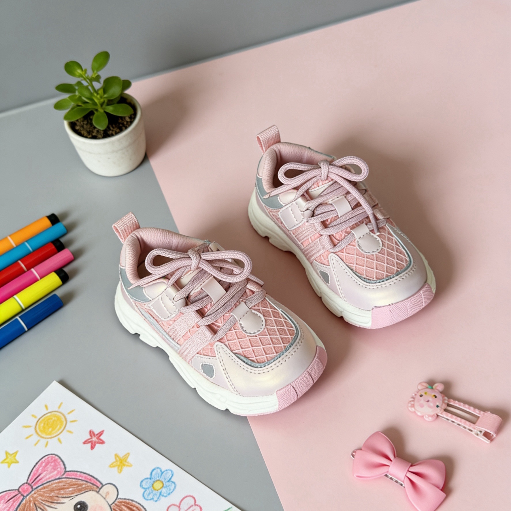 芭杜乐BADULE亮粉女童运动鞋魔术贴百搭时尚舒适轻便透气春秋童鞋 - 图0