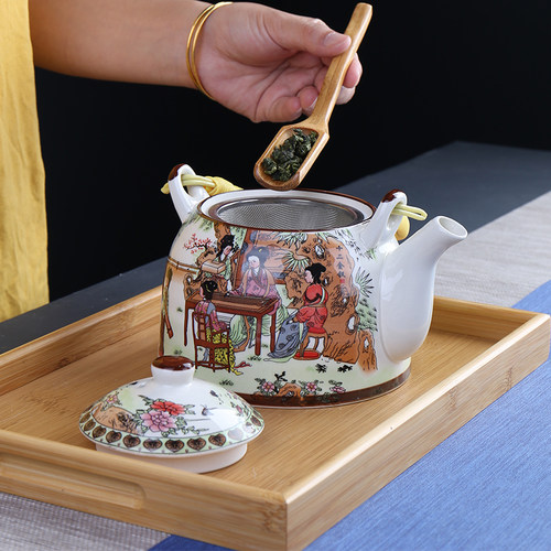 大容量陶瓷茶壶老式家用耐热提梁壶大号酒店复古饭店创意凉冷水壶 - 图0