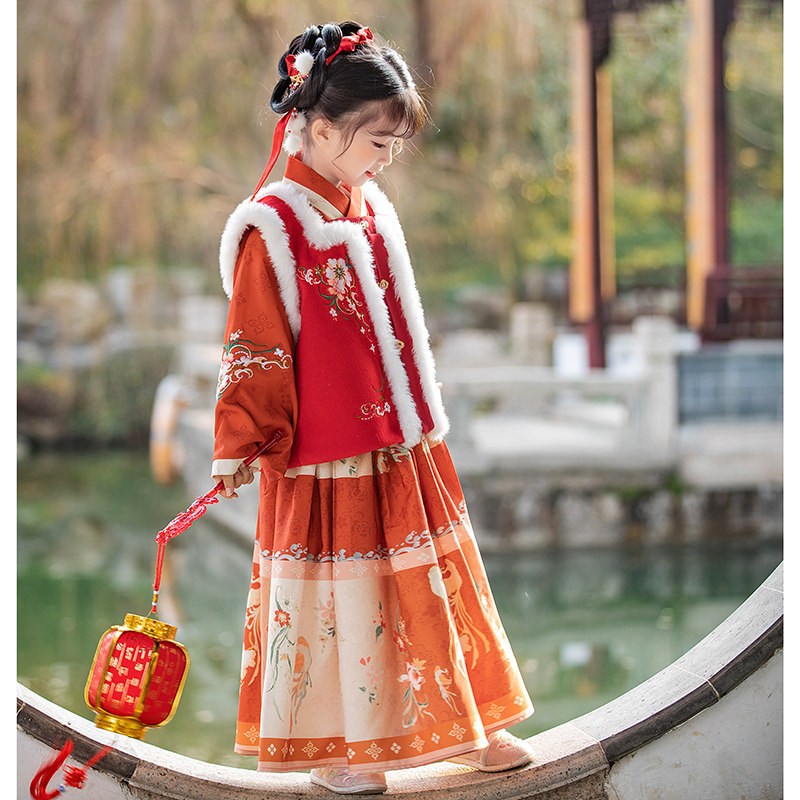 女童汉服冬装儿童唐装加厚中国风冬 柠溪民族服装/舞台装