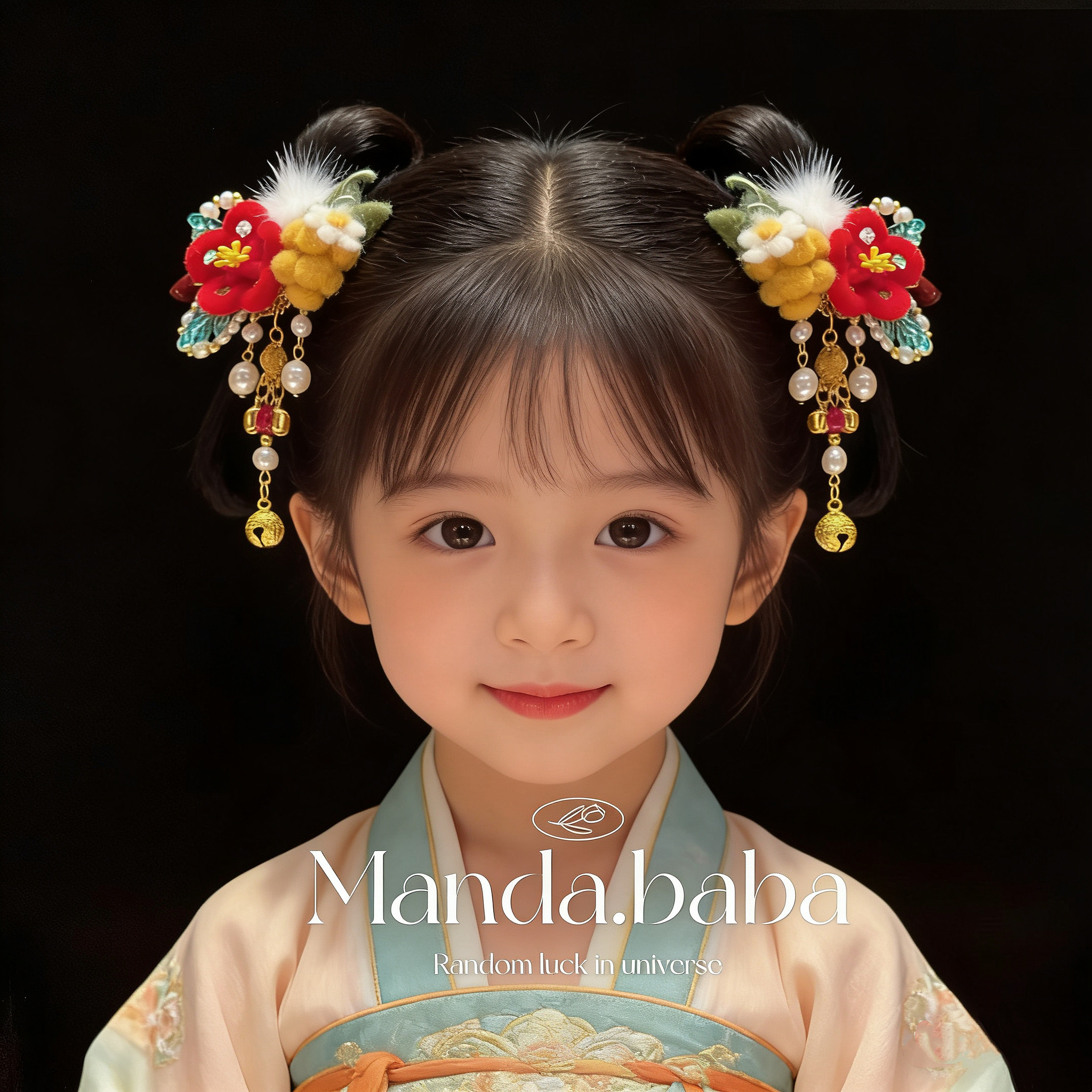 汉服头饰儿童古风绒花毛球流苏女童中国风过年喜庆新年发夹福满堂,淘宝优惠券,粉丝福利购,淘宝优惠卷