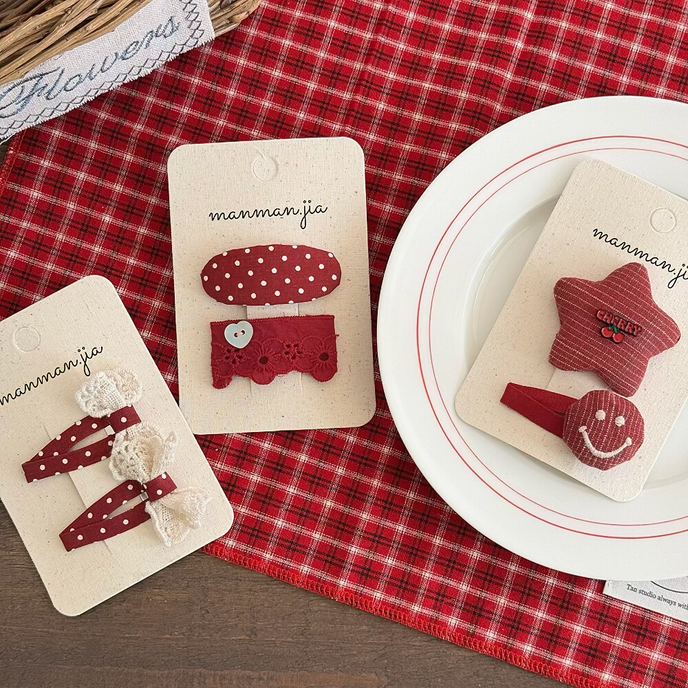 韩儿童红棉格星星发夹女童甜美猫咪BB夹女孩新年发饰甜美刘海夹子,淘宝优惠券,粉丝福利购,淘宝优惠卷