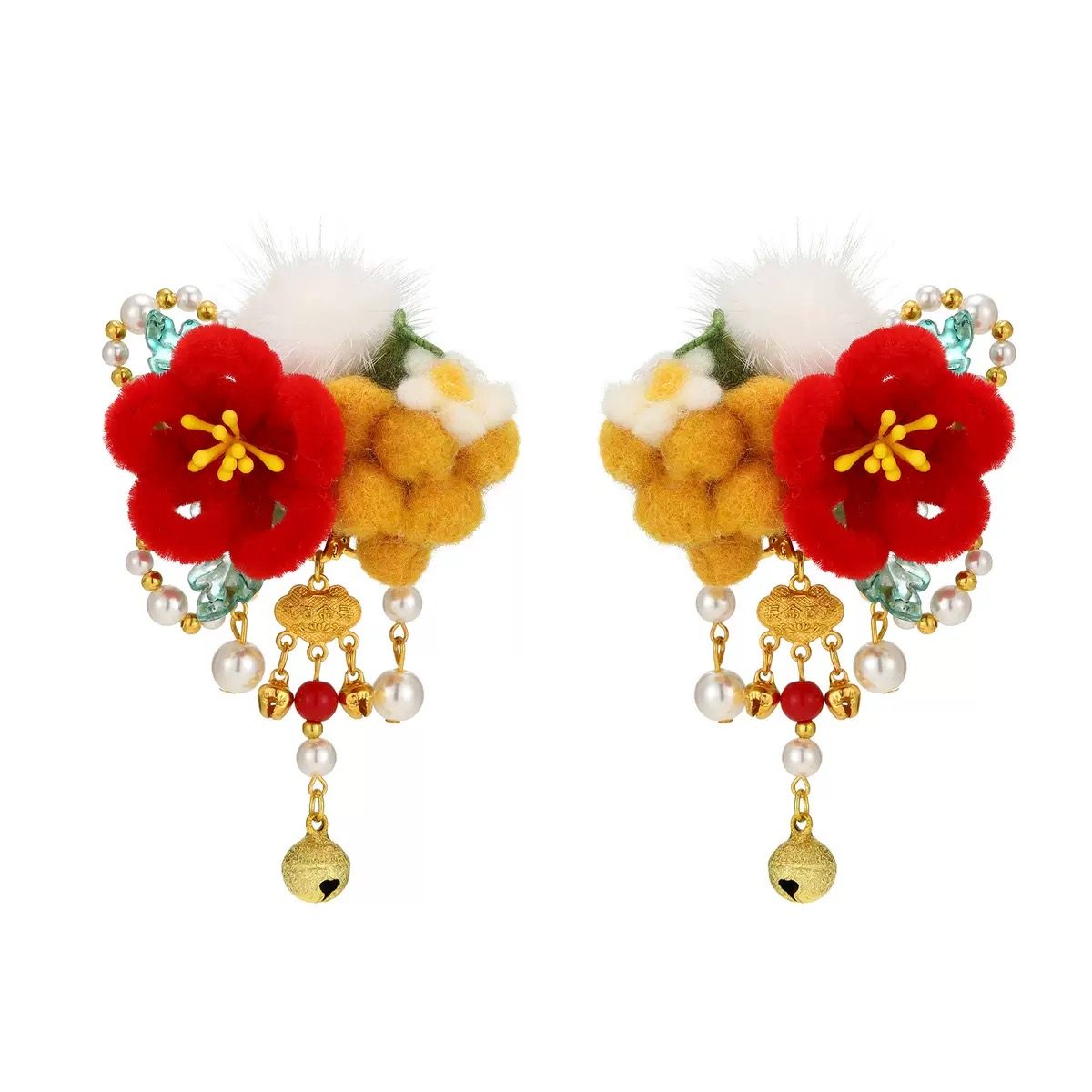 汉服头饰儿童古风绒花毛球流苏女童中国风过年喜庆新年发夹福满堂,淘宝优惠券,粉丝福利购,淘宝优惠卷