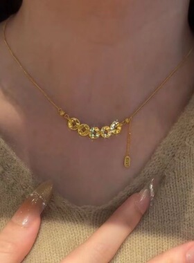 碎碎冰五帝钱币流苏项链女新中式金色招财进宝吊坠锁骨链礼物饰品