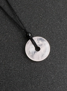 水晶玛瑙紫晶25mm平安扣项链甜甜圈编织吊坠ins风