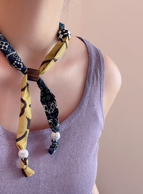 秋冬新款彩色串珠丝巾项链女韩系波点小众设计锁骨链时尚配饰