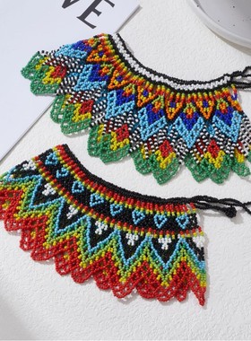 米珠编织项链新款锁骨链欧美民族风手工串珠披肩项饰彩色饰品