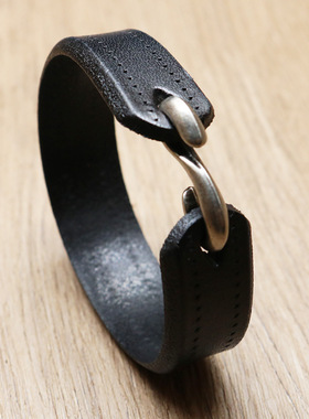 S扣复古牛皮手链 光面磁扣简约男士皮手链手环饰品
