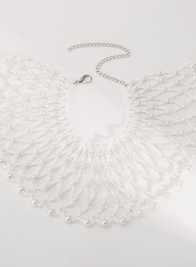 N12796新款法式优雅颈链手工编织假领子珍珠围脖珍珠项链女