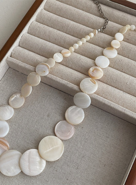 贝壳大小渐变圆片项链女小众设计优雅时尚串珠颈链锁骨链