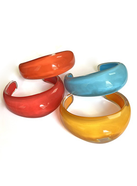 法式彩釉开口树脂手镯 滴油珐琅多彩戒指手环套装外透内釉手饰品