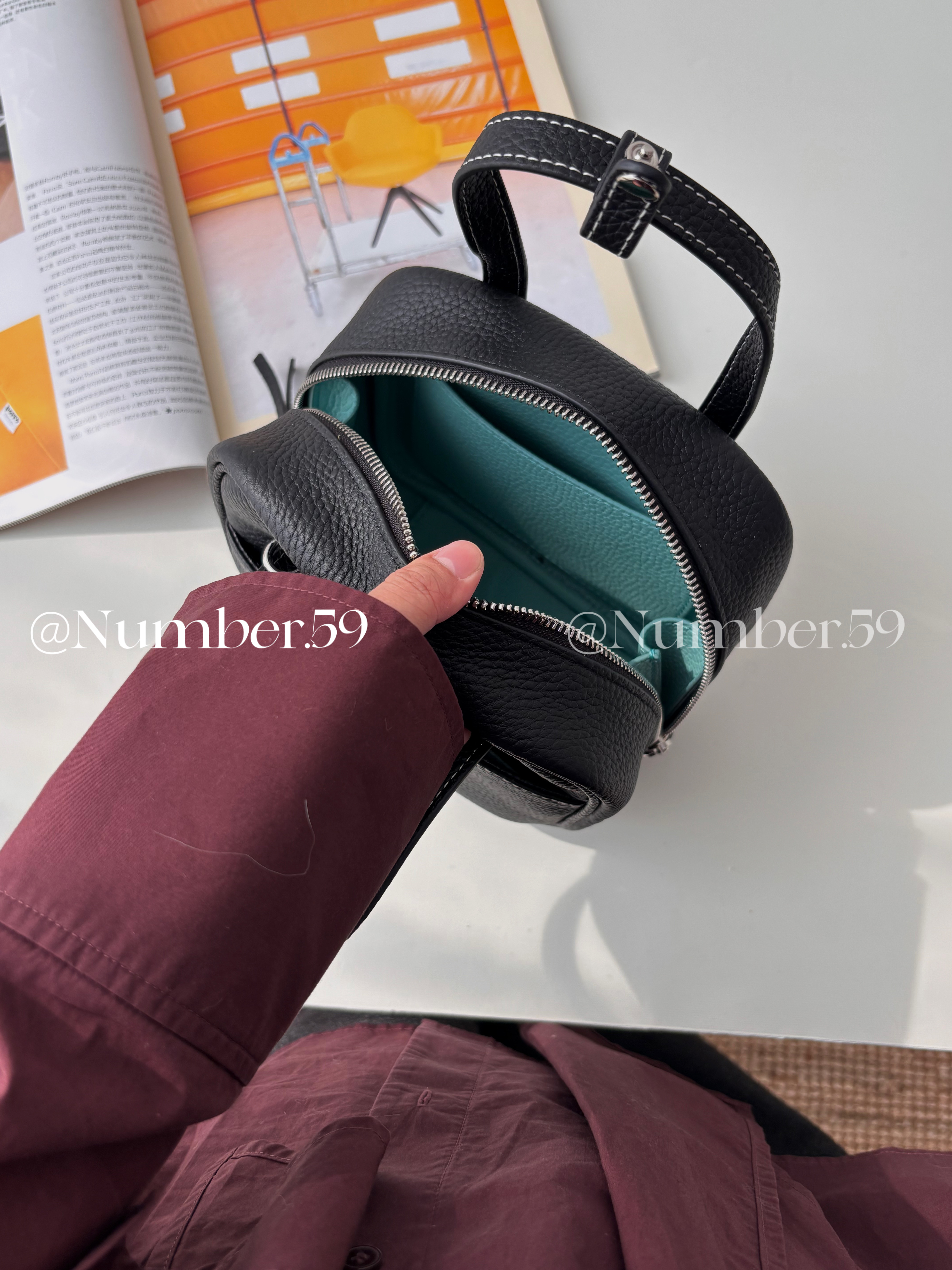 No.59荔枝纹头层牛皮“夹心”撞色吐司波士顿包斜挎韩系新款女包,淘宝优惠券,粉丝福利购,淘宝优惠卷