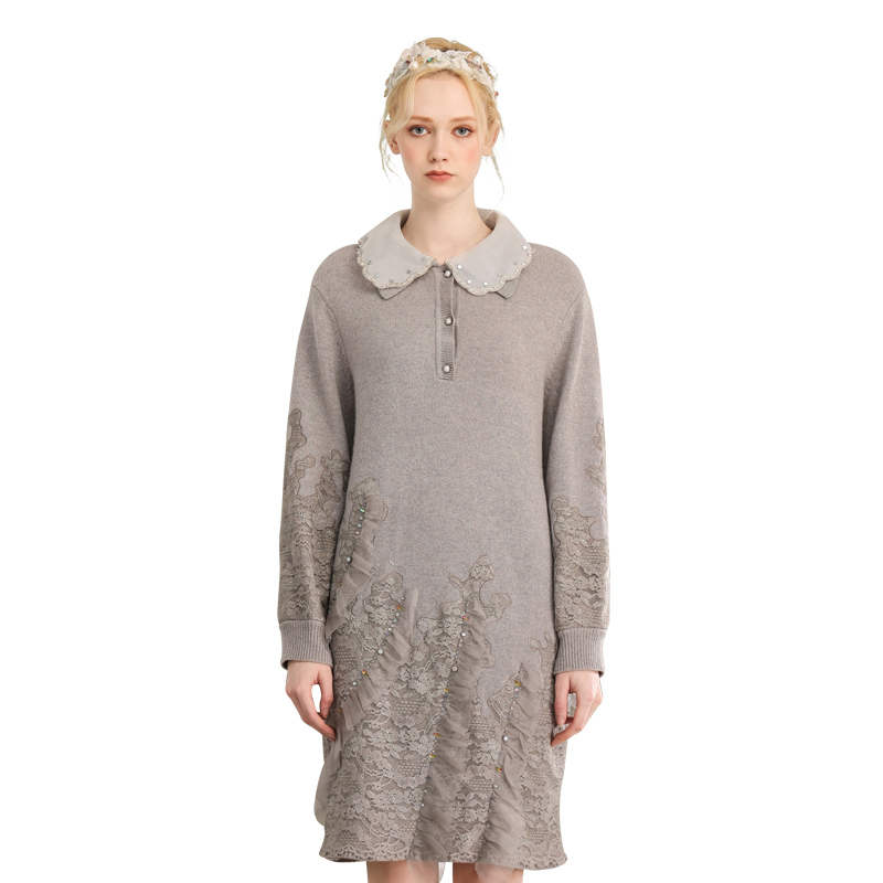 CHARFEN朝峰复古时尚轻奢气质优雅针织连衣裙女CFD5E811-8016G - 图3