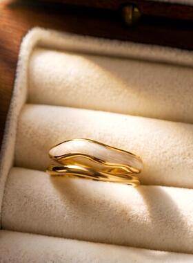 小众高级感白色滴油珐琅开口戒