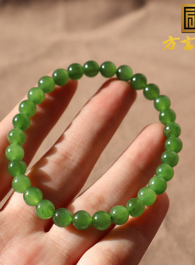 俄碧玉正阳绿油润卡6mm圆珠手串