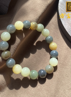 楼兰三色玉青花三彩10mm圆珠手串