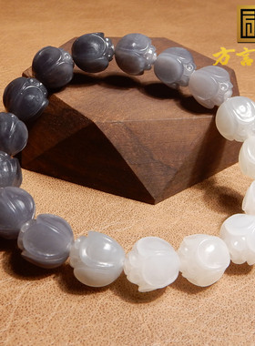 青海老料烟紫紫白渐变莲花手串