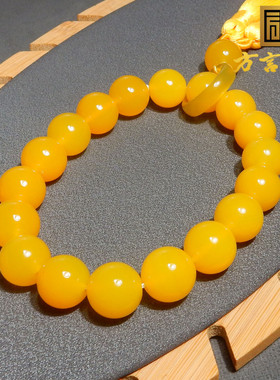 惊呆了方言品牌和田玉特色鸡油黄圆珠玛瑙卡14mm精美手持手串R5