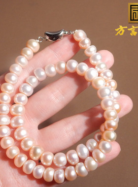精品天然淡水珍珠925银镶嵌项链