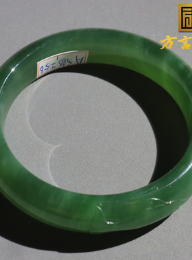 惊呆方言品牌和田玉俄罗斯碧玉色标级菠菜绿猫眼56mm精品玉手镯O