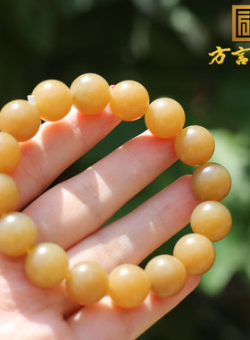 新疆且末料老黄糖玉12mm圆珠手串