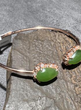 纯福利方言和田玉老坑俄罗斯阳绿碧玉无黑点水滴形气质手镯手环S6