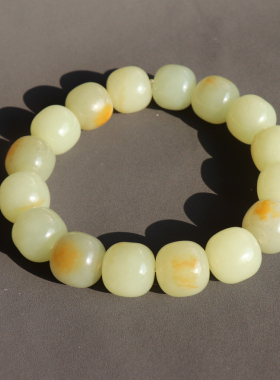 放漏方言和田玉佩戴级油润黄沁皮黄白玉籽料14mm老型珠手串手链A8