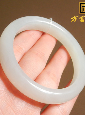 方言羊脂白玉底带烟紫53mm手镯
