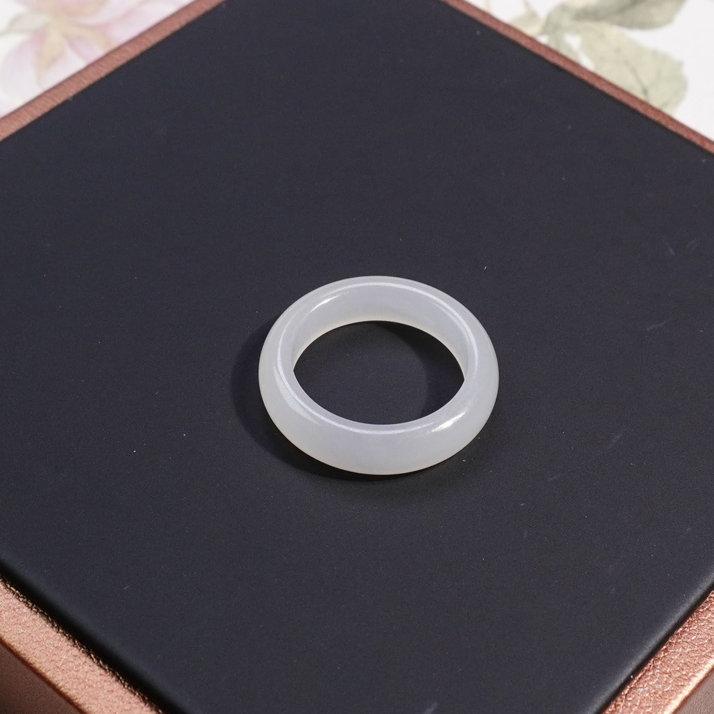 Hotan jade Qinghai old pit material jade ice transparent delicate white jade unstructured 17mm ring jade ring men and women k
