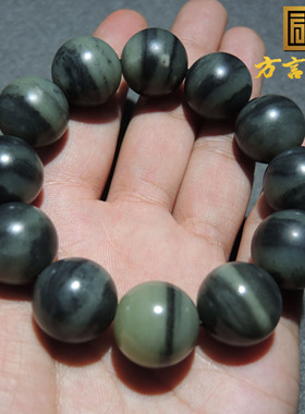 重磅方言和田玉精品新疆青花籽料罕见一线天18mm豪华精美手串S